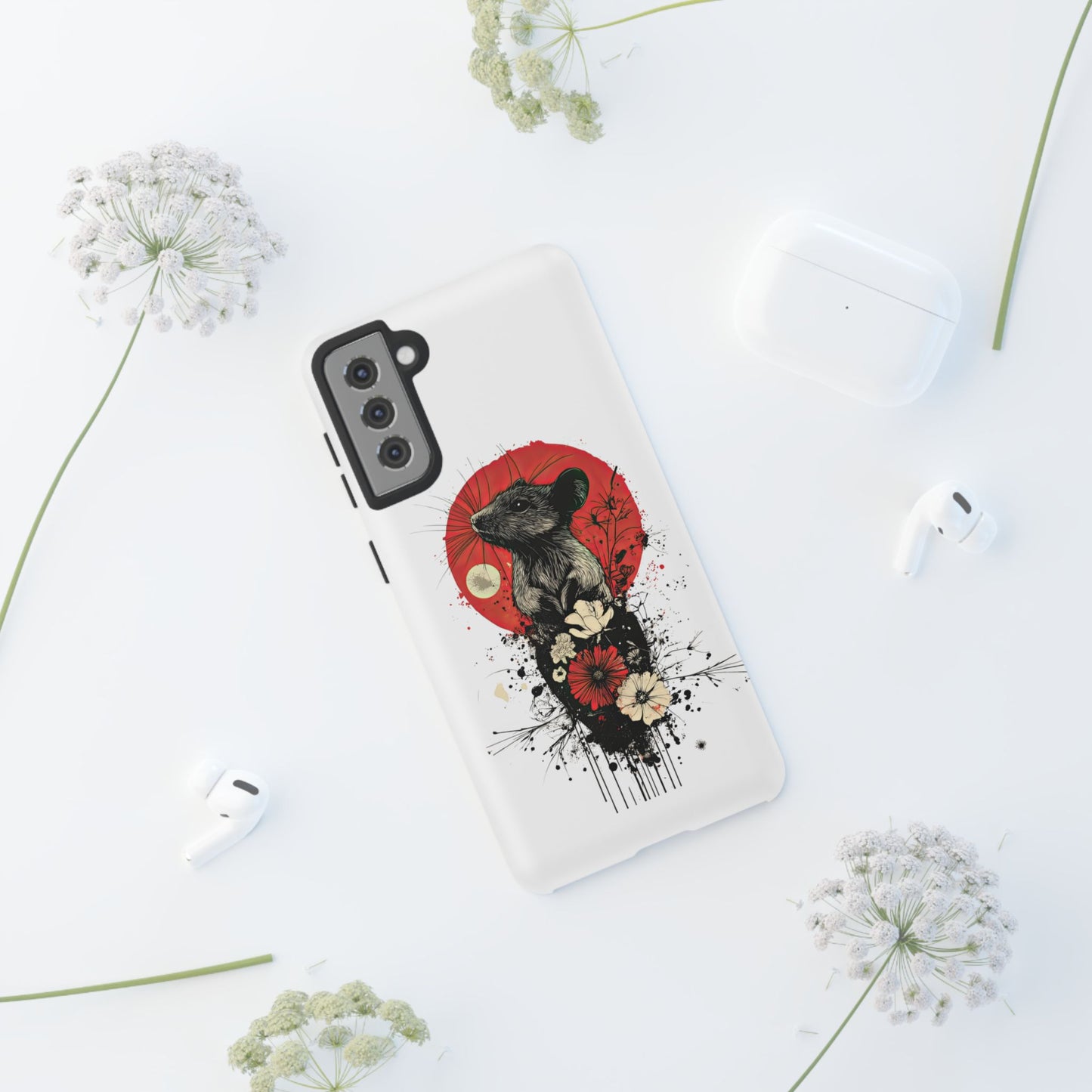 Protective Phone Case – Mouse & Floral Design