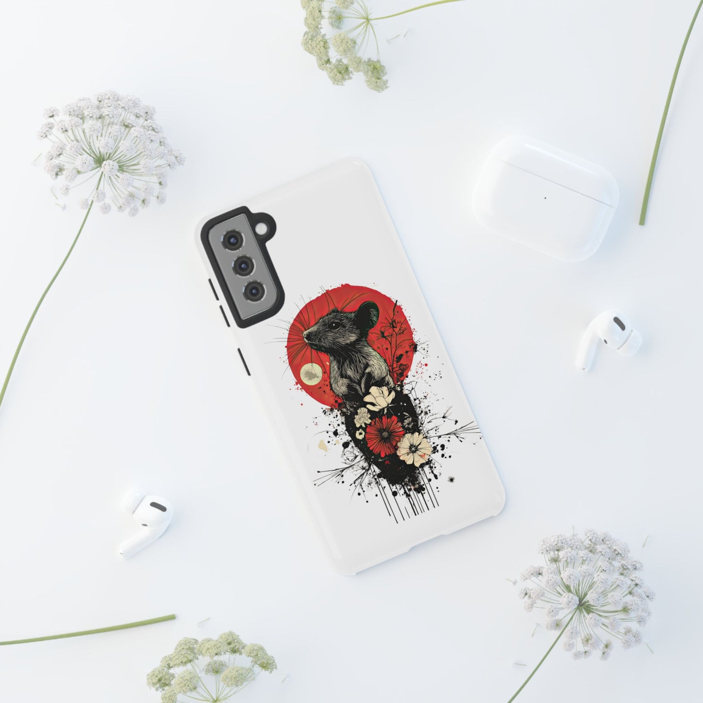 Protective Phone Case – Mouse & Floral Design