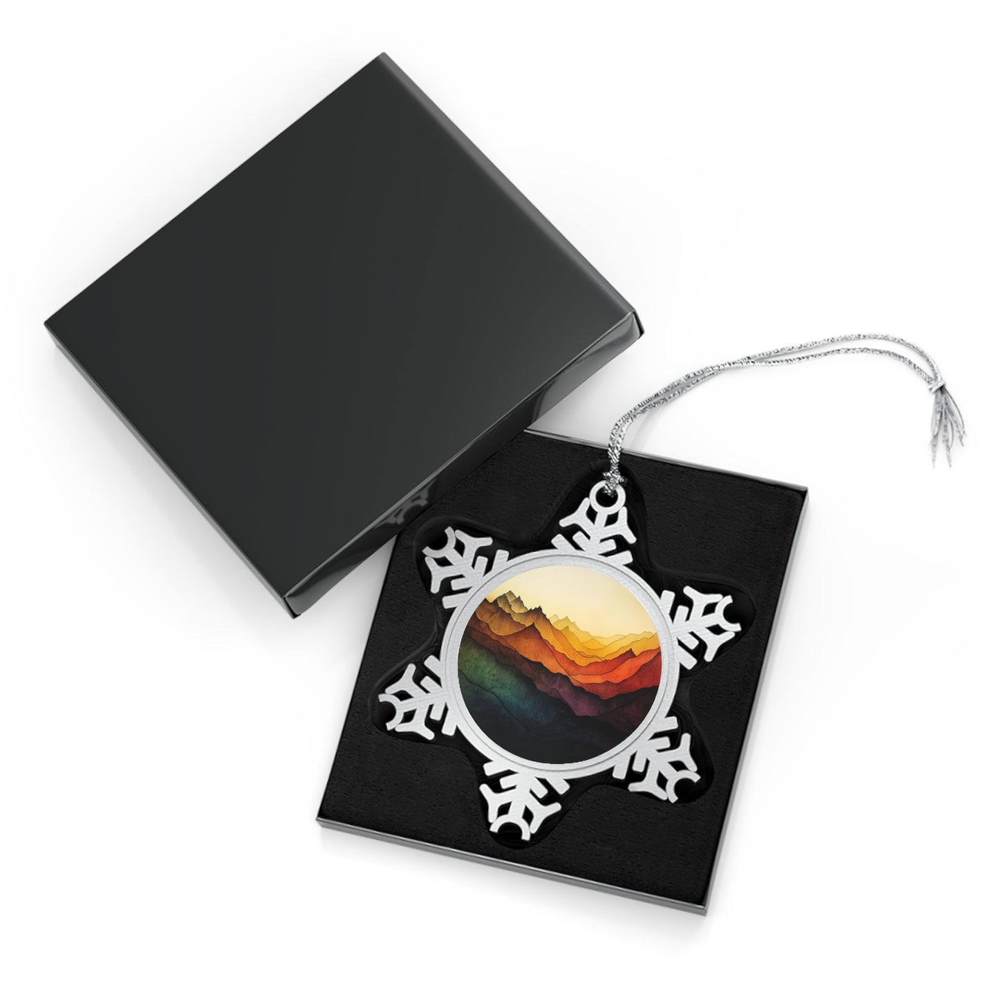 Pewter Snowflake Ornament --Sunset Mountain Landscape