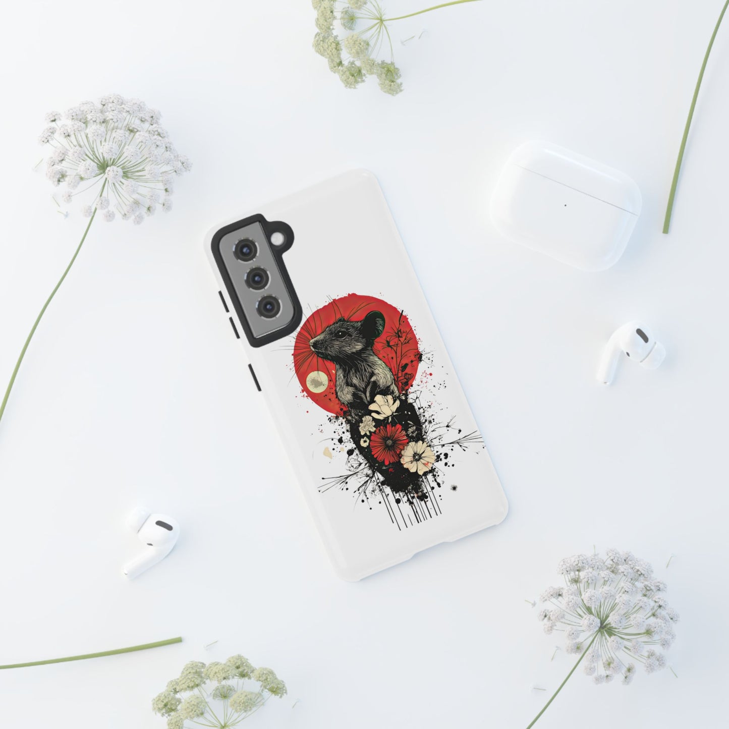 Protective Phone Case – Mouse & Floral Design