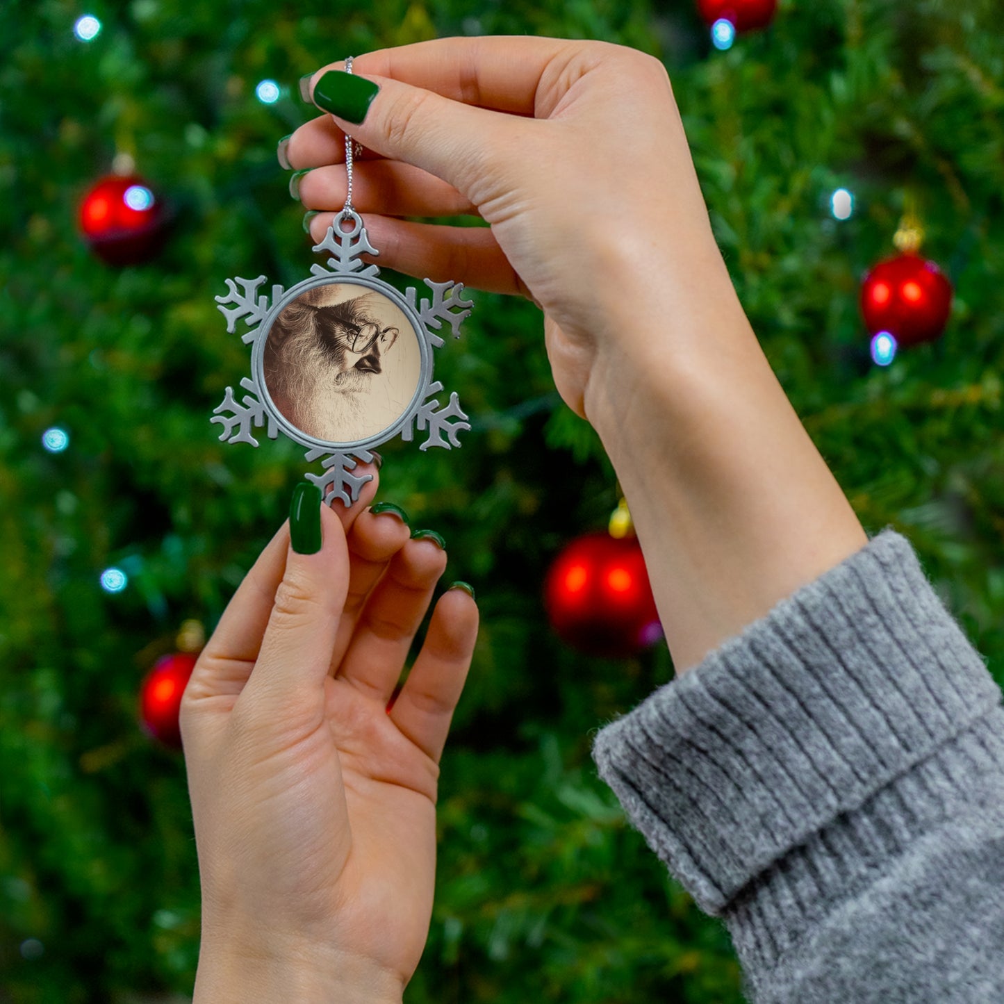 Pewter Snowflake Ornament – Classic Santa Portrait