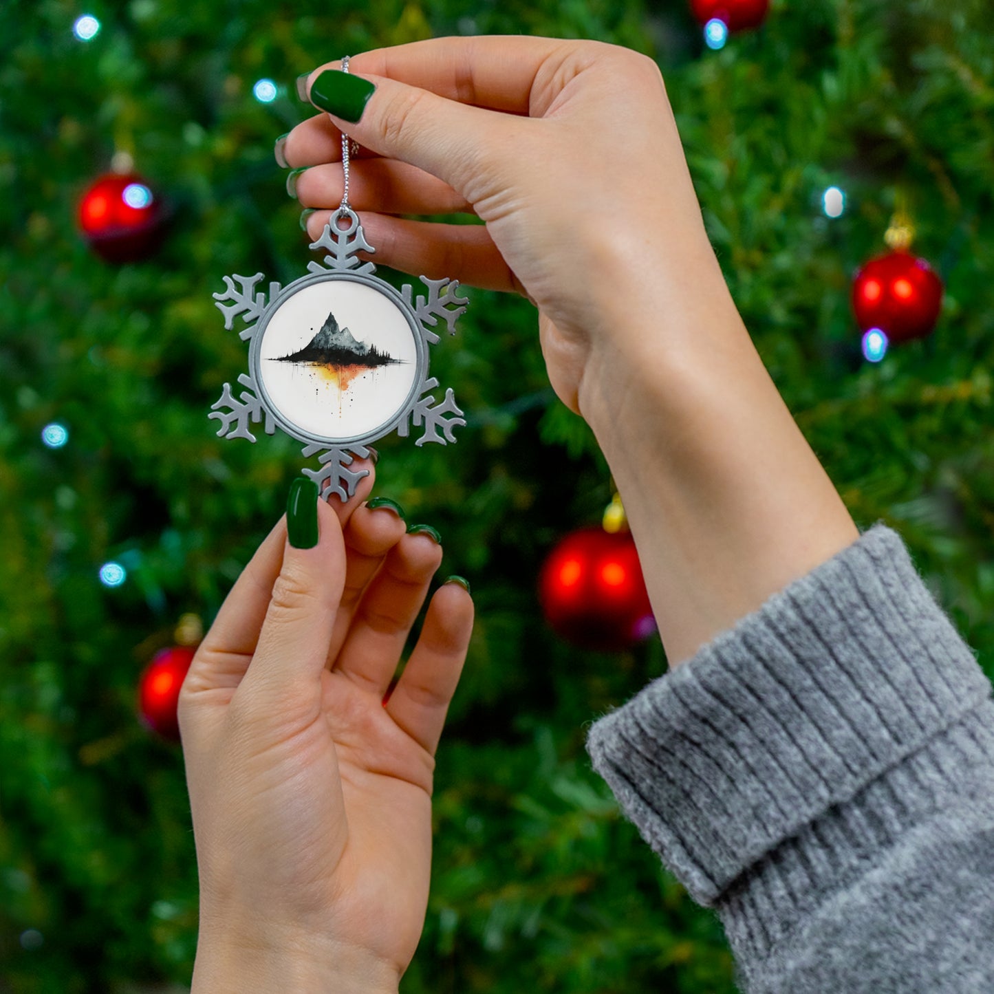 Pewter Snowflake Ornament – Mountain Reflection Design