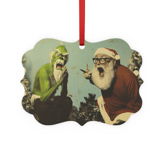 Metal Plaque Ornament --Santa & Grinch Showdown