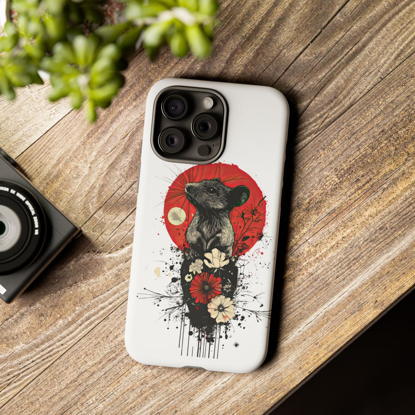 Protective Phone Case – Mouse & Floral Design