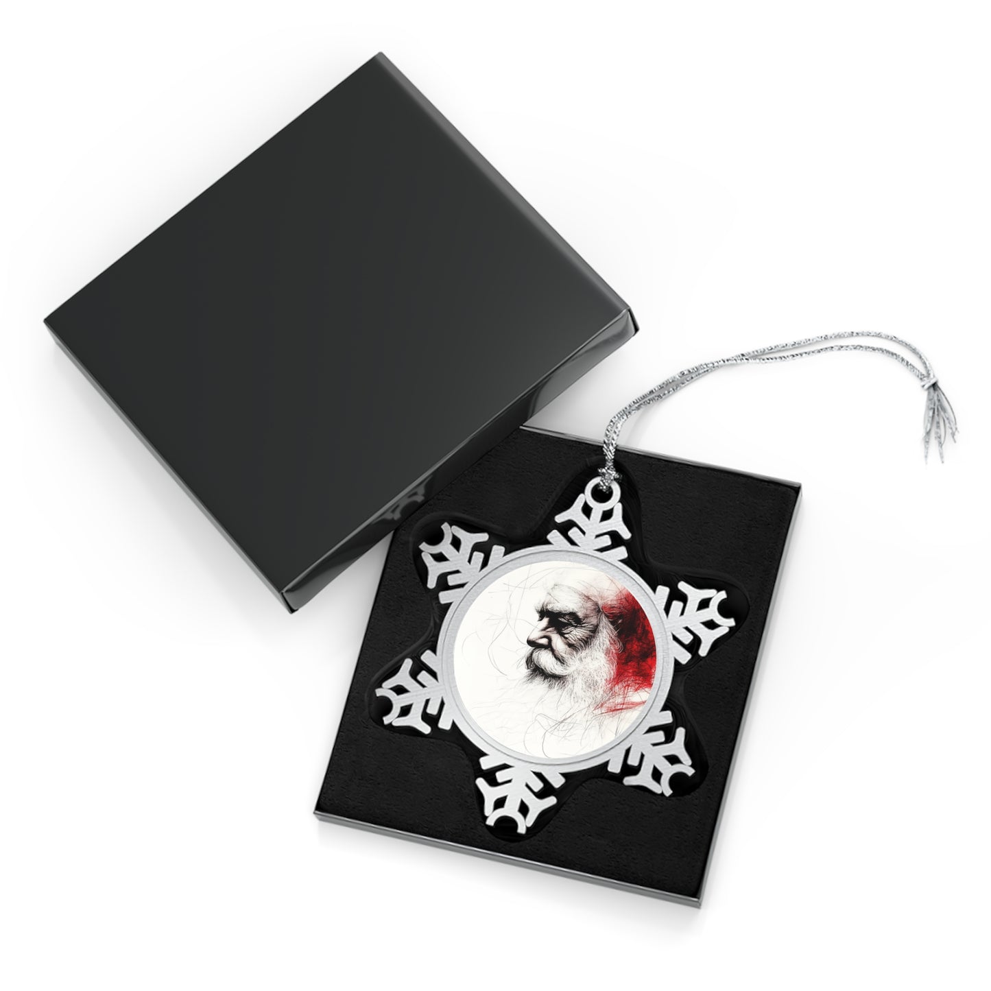 Pewter Snowflake Ornament -Dramatic Santa